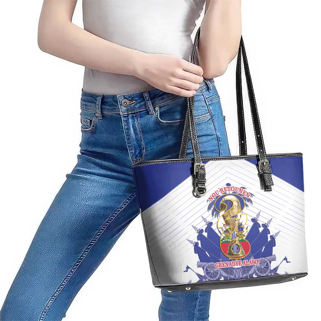 Les Grenadiers Haiti Football Leather Tote Bag 2026 Nou Retounen White Version - Wonder Print Shop