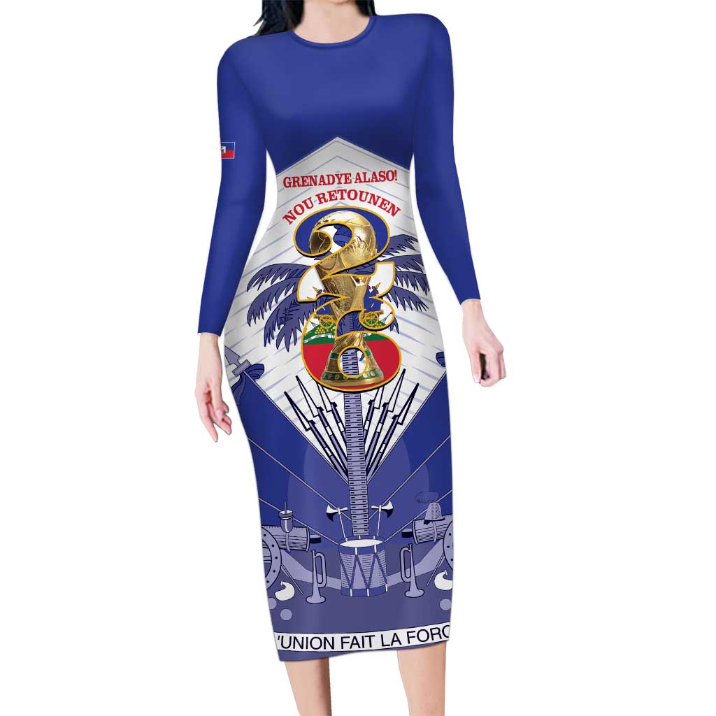 Personalized Les Grenadiers Haiti Football Long Sleeve Bodycon Dress 2026 Nou Retounen White Version - Wonder Print Shop