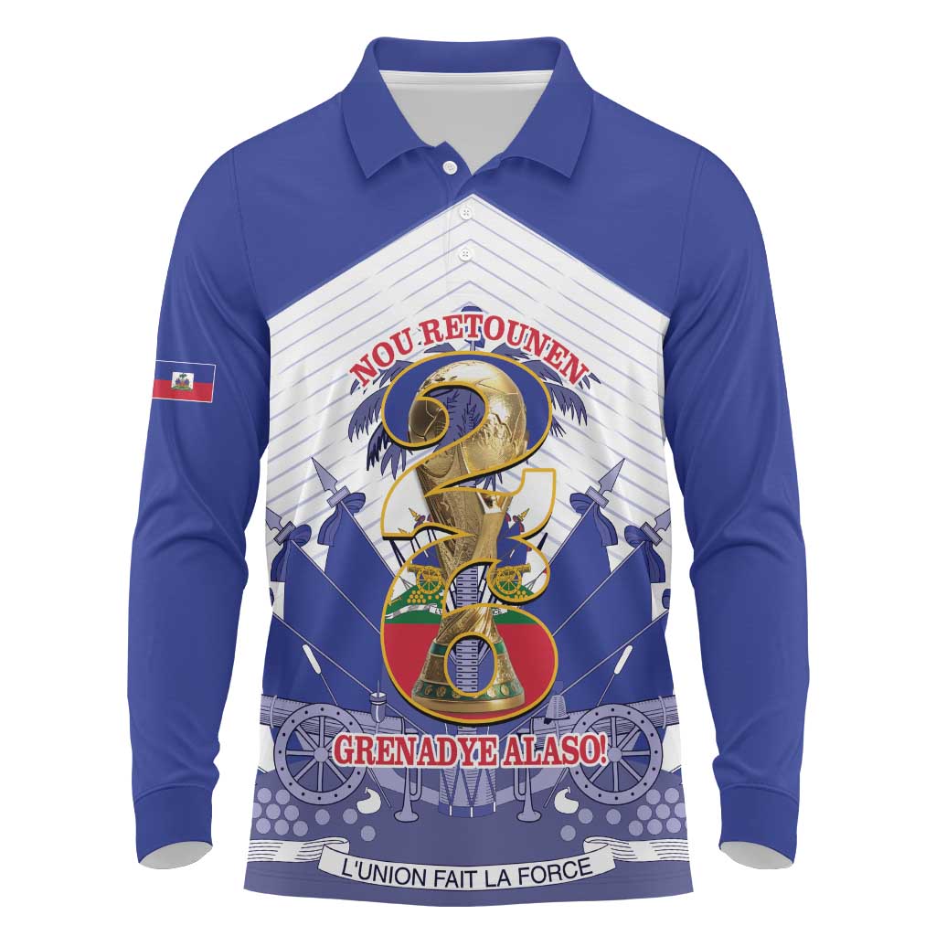 Personalized Les Grenadiers Haiti Football Long Sleeve Polo Shirt 2026 Nou Retounen White Version - Wonder Print Shop