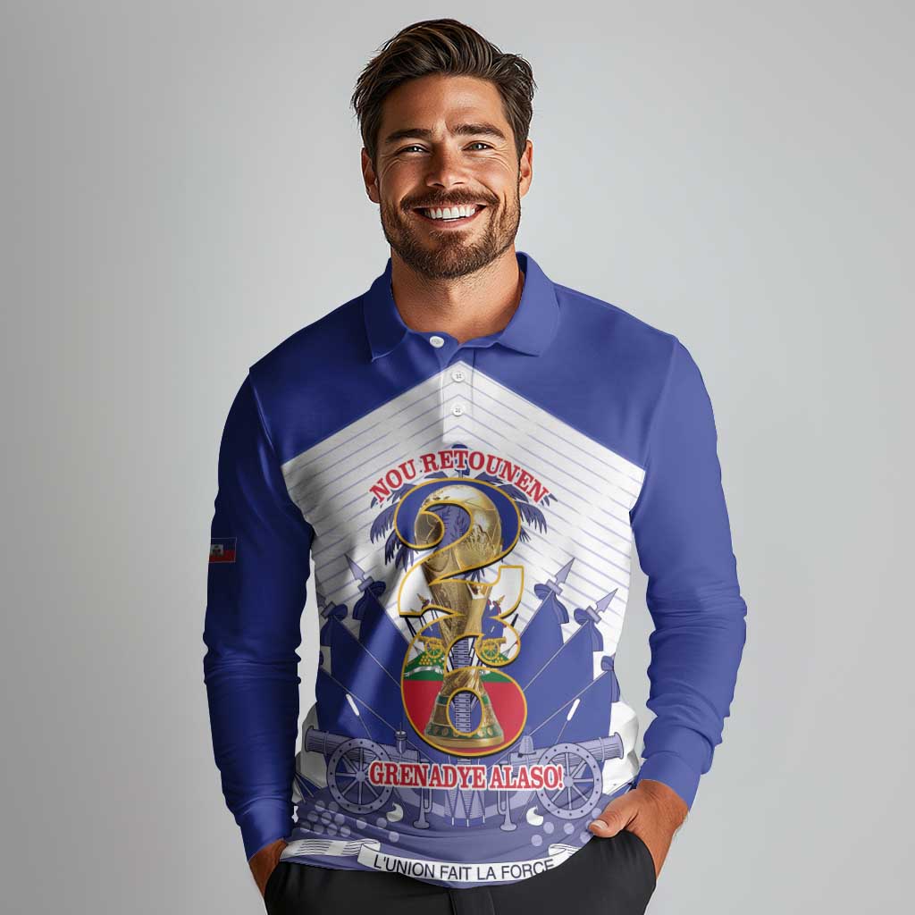 Personalized Les Grenadiers Haiti Football Long Sleeve Polo Shirt 2026 Nou Retounen White Version - Wonder Print Shop