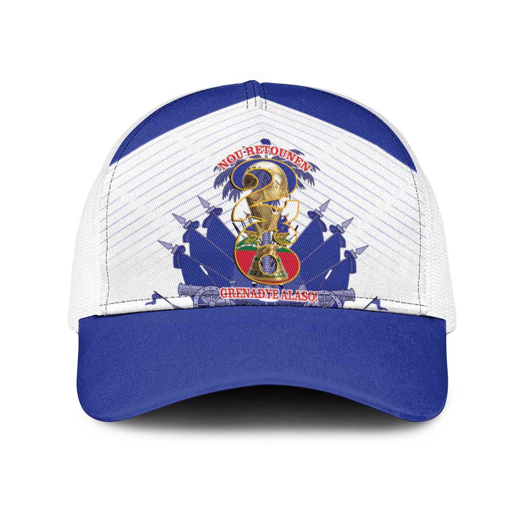 Les Grenadiers Haiti Football Mesh Trucker Cap 2026 Nou Retounen White Version - Wonder Print Shop