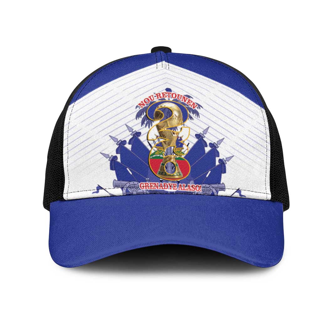 Les Grenadiers Haiti Football Mesh Trucker Cap 2026 Nou Retounen White Version - Wonder Print Shop