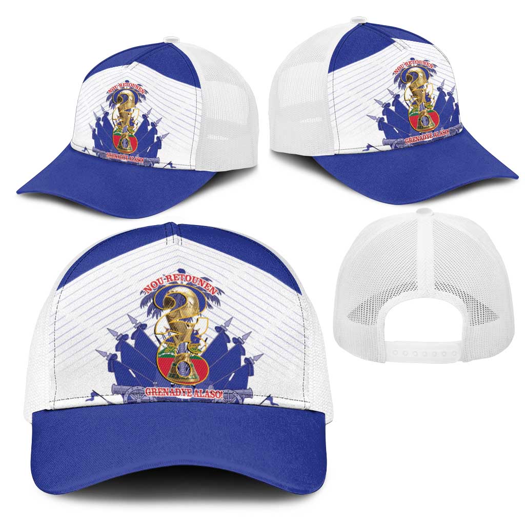 Les Grenadiers Haiti Football Mesh Trucker Cap 2026 Nou Retounen White Version - Wonder Print Shop