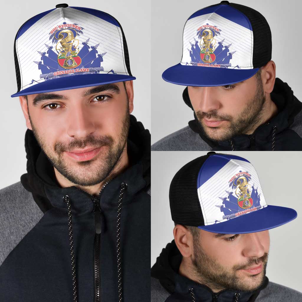 Les Grenadiers Haiti Football Mesh Trucker Cap 2026 Nou Retounen White Version - Wonder Print Shop