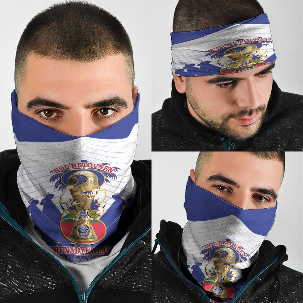 Les Grenadiers Haiti Football Neck Gaiter 2026 Nou Retounen White Version - Wonder Print Shop