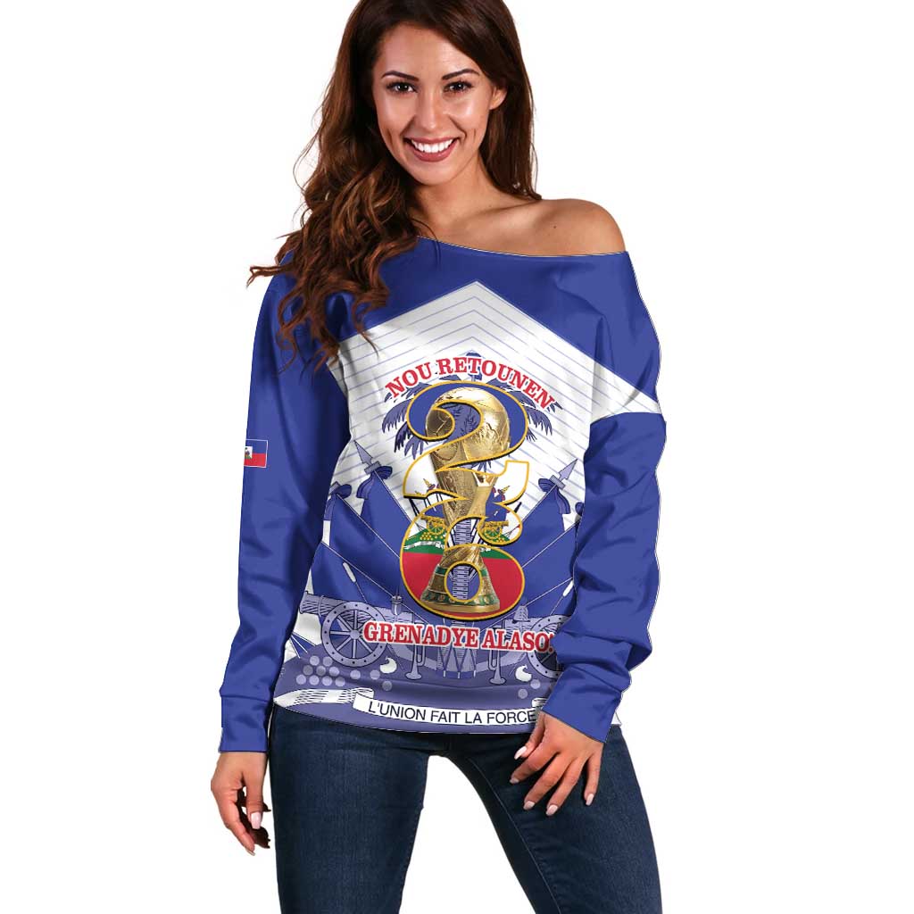 Personalized Les Grenadiers Haiti Football Off Shoulder Sweater 2026 Nou Retounen White Version - Wonder Print Shop