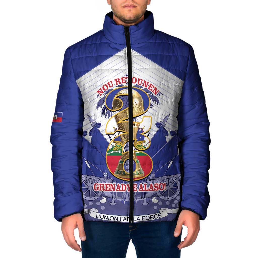 Personalized Les Grenadiers Haiti Football Padded Jacket 2026 Nou Retounen White Version - Wonder Print Shop