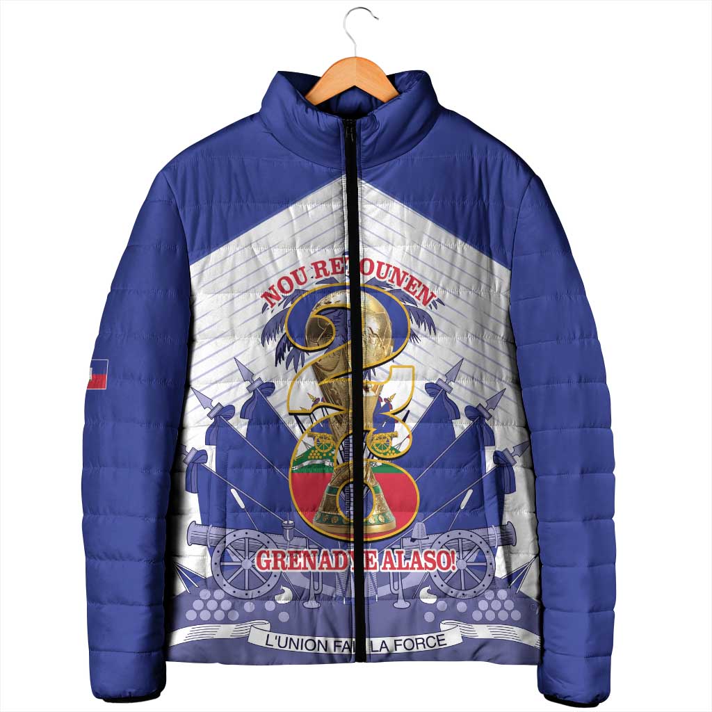 Personalized Les Grenadiers Haiti Football Padded Jacket 2026 Nou Retounen White Version - Wonder Print Shop