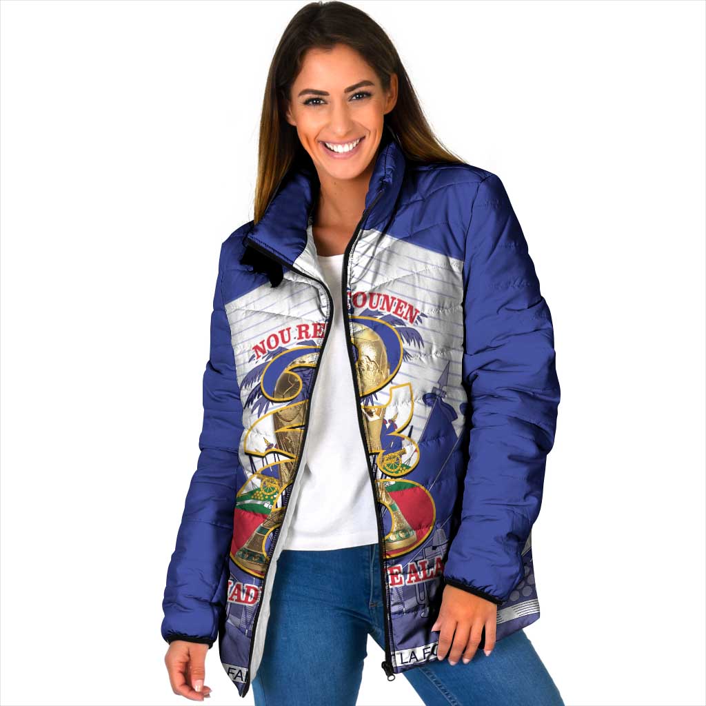 Personalized Les Grenadiers Haiti Football Padded Jacket 2026 Nou Retounen White Version - Wonder Print Shop