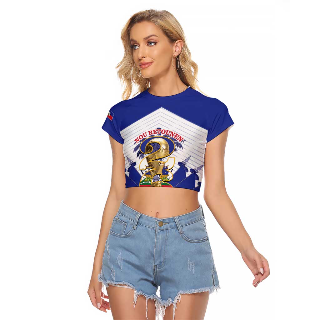 Personalized Les Grenadiers Haiti Football Raglan Cropped T Shirt 2026 Nou Retounen White Version - Wonder Print Shop