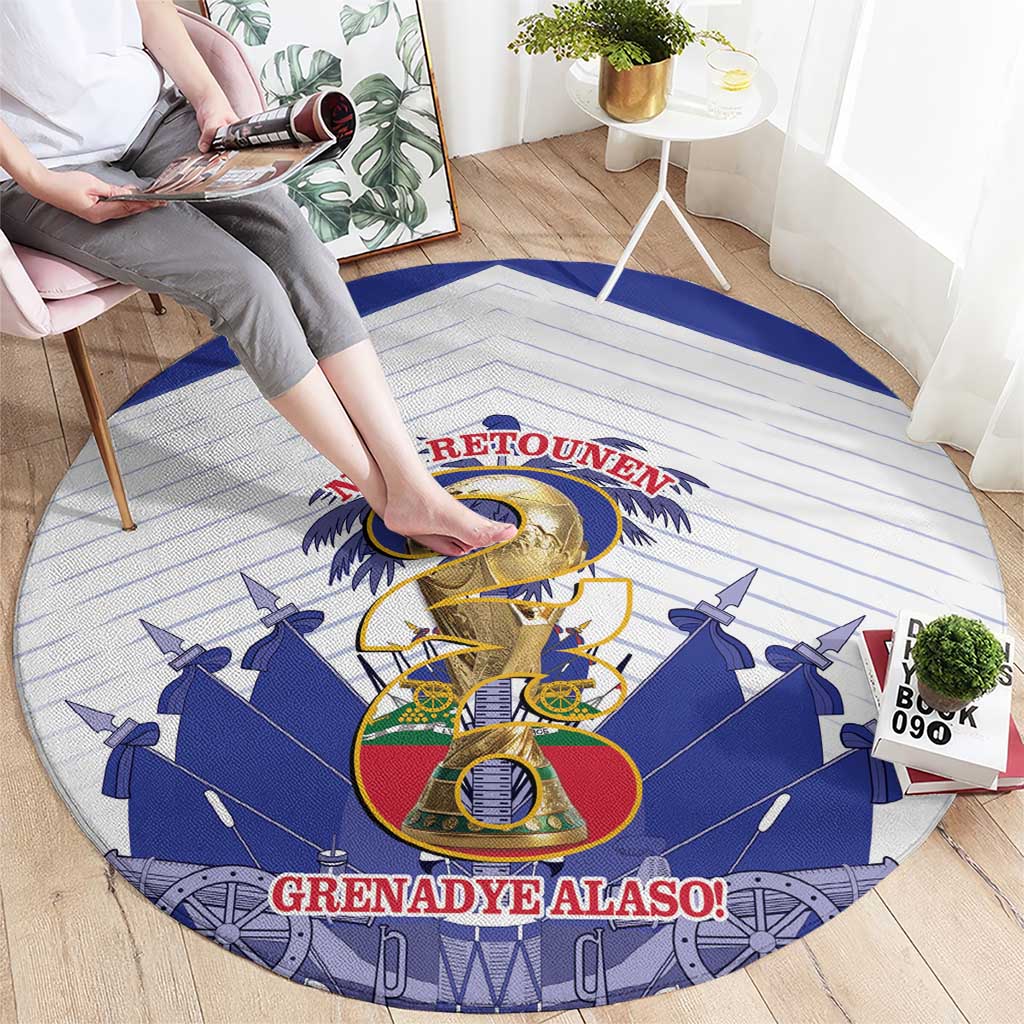 Les Grenadiers Haiti Football Round Carpet 2026 Nou Retounen White Version - Wonder Print Shop