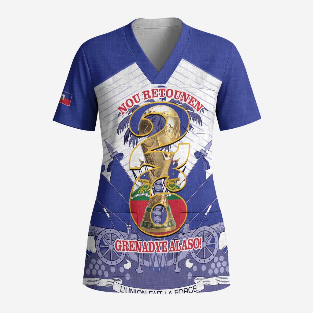 Personalized Les Grenadiers Haiti Football Scrub Top 2026 Nou Retounen White Version - Wonder Print Shop
