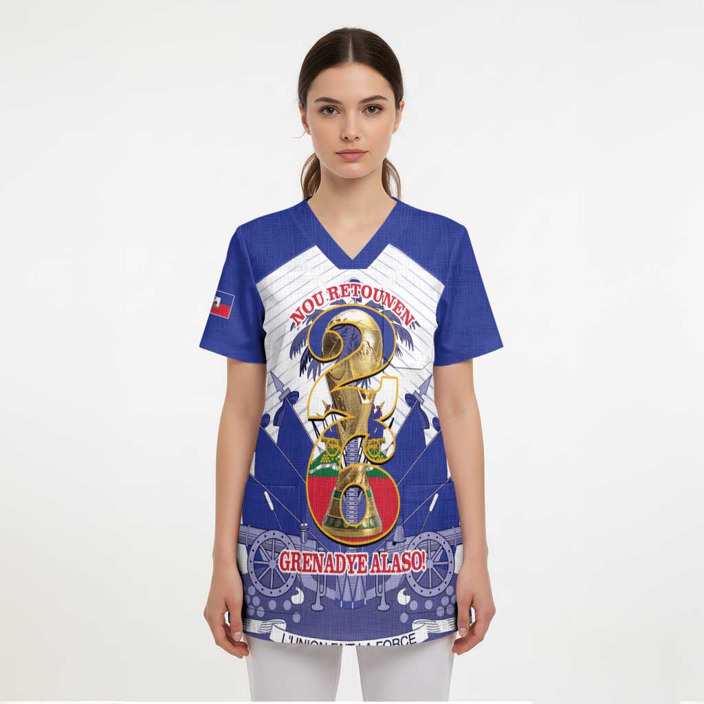 Personalized Les Grenadiers Haiti Football Scrub Top 2026 Nou Retounen White Version - Wonder Print Shop