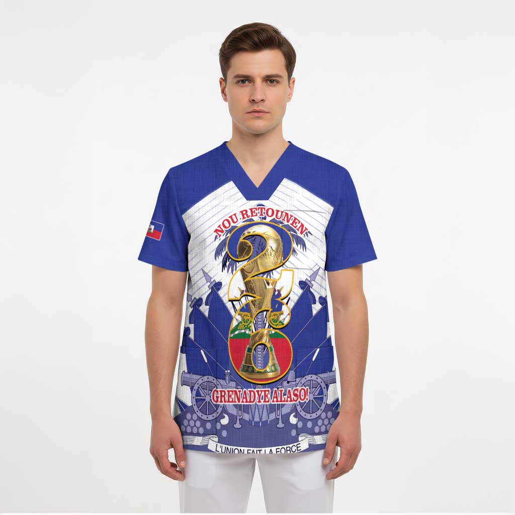 Personalized Les Grenadiers Haiti Football Scrub Top 2026 Nou Retounen White Version - Wonder Print Shop
