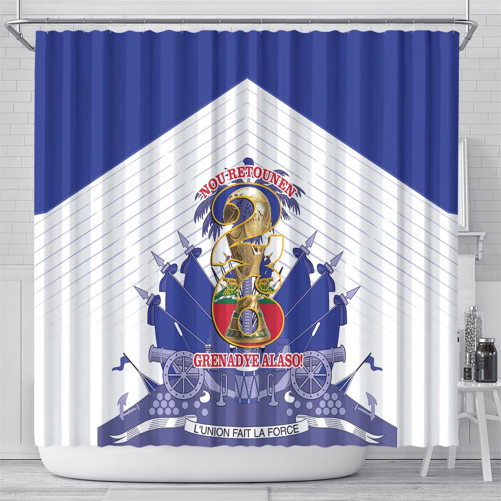 Les Grenadiers Haiti Football Shower Curtain 2026 Nou Retounen White Version - Wonder Print Shop