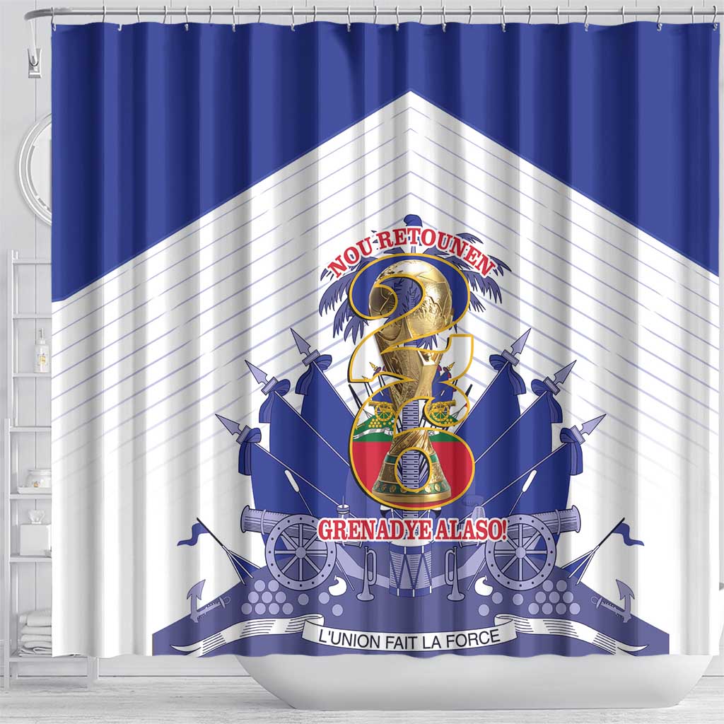 Les Grenadiers Haiti Football Shower Curtain 2026 Nou Retounen White Version - Wonder Print Shop