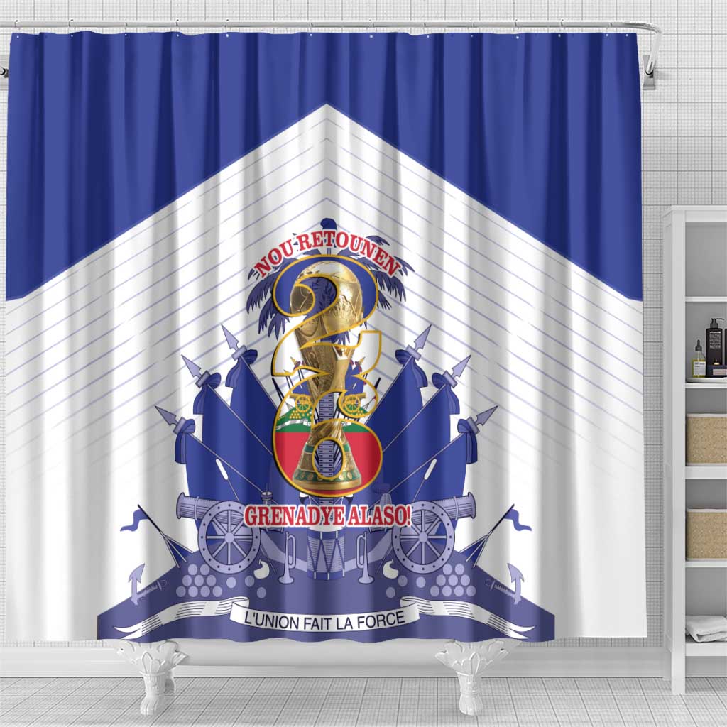 Les Grenadiers Haiti Football Shower Curtain 2026 Nou Retounen White Version - Wonder Print Shop