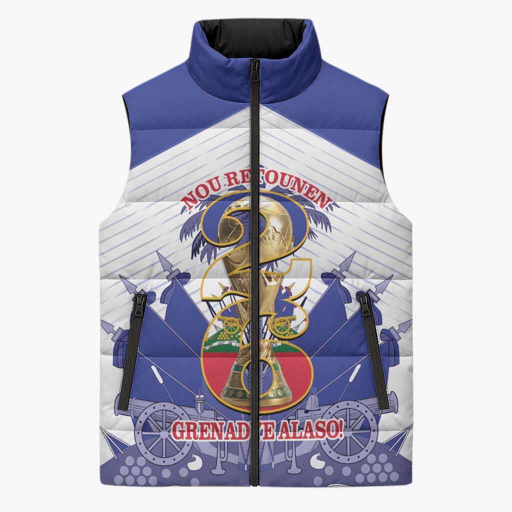 Personalized Les Grenadiers Haiti Football Sleeveless Puffer Jacket 2026 Nou Retounen White Version - Wonder Print Shop