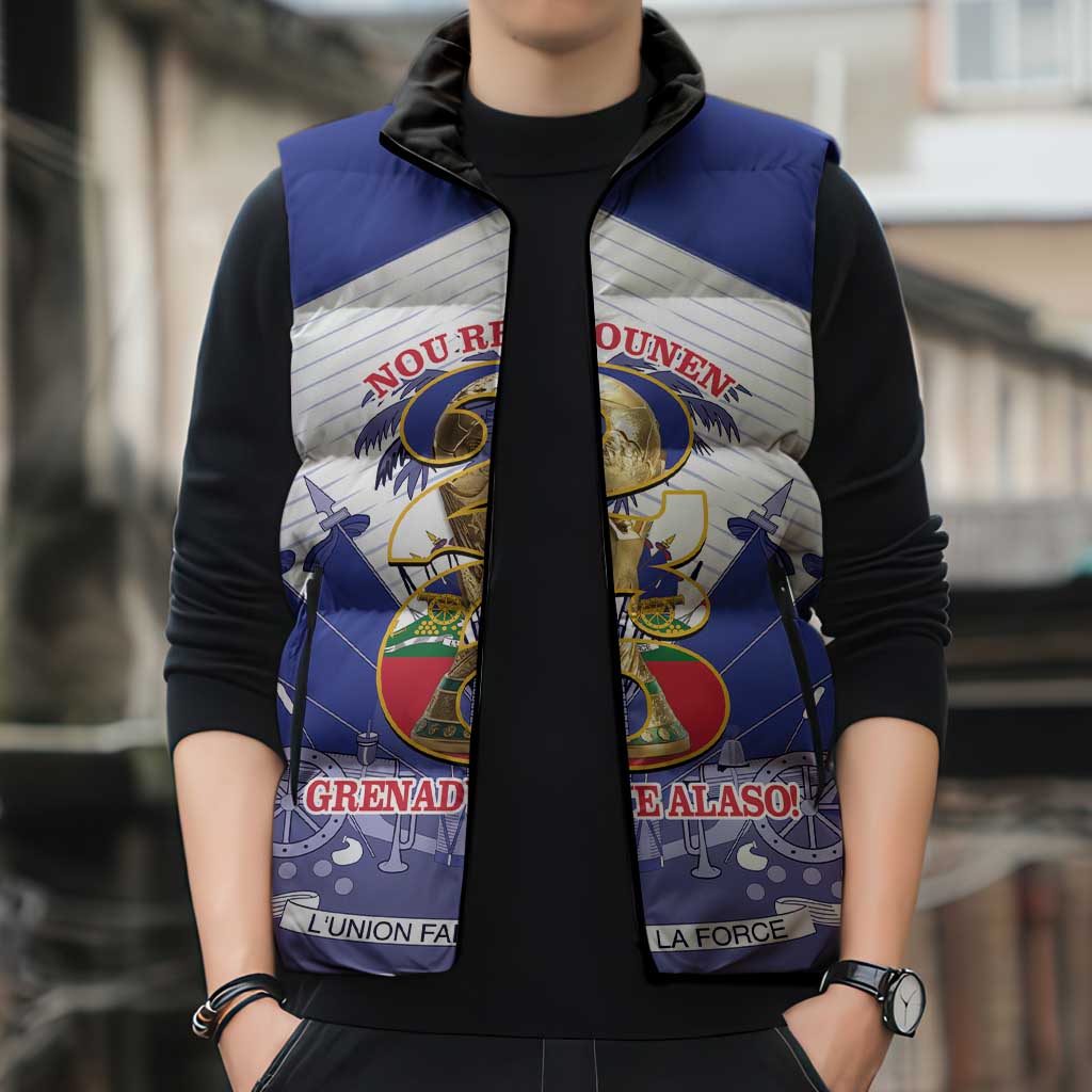 Personalized Les Grenadiers Haiti Football Sleeveless Puffer Jacket 2026 Nou Retounen White Version - Wonder Print Shop
