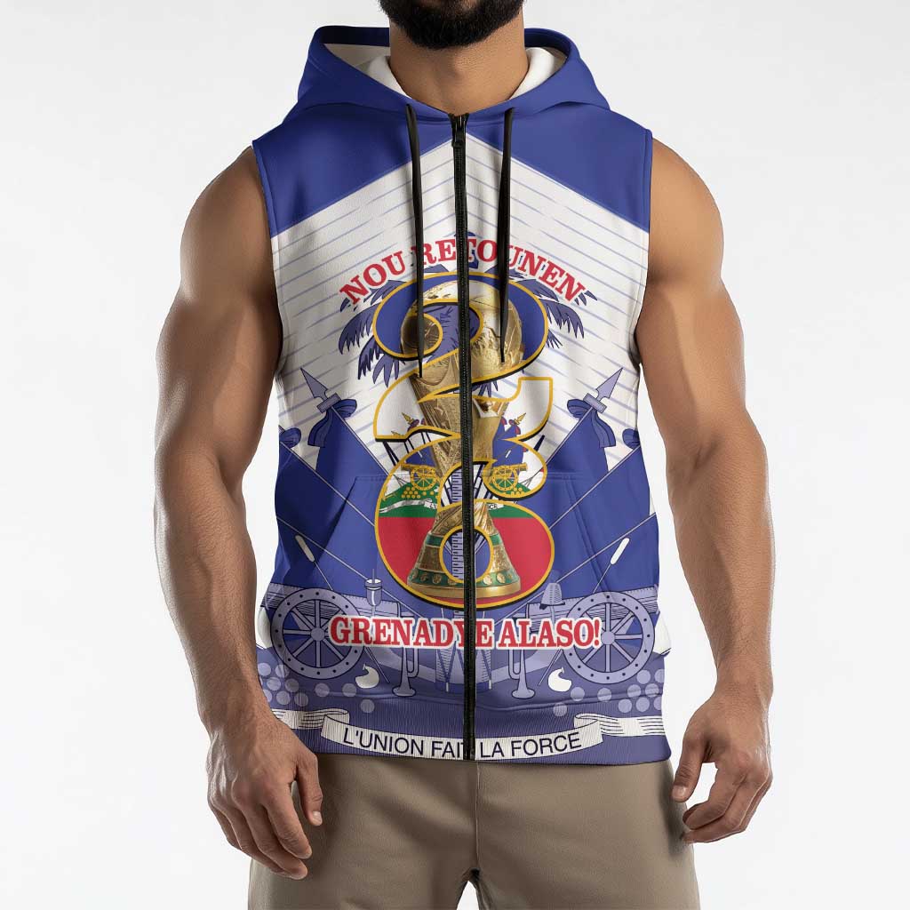 Personalized Les Grenadiers Haiti Football Sleeveless Zip Hoodie 2026 Nou Retounen White Version - Wonder Print Shop