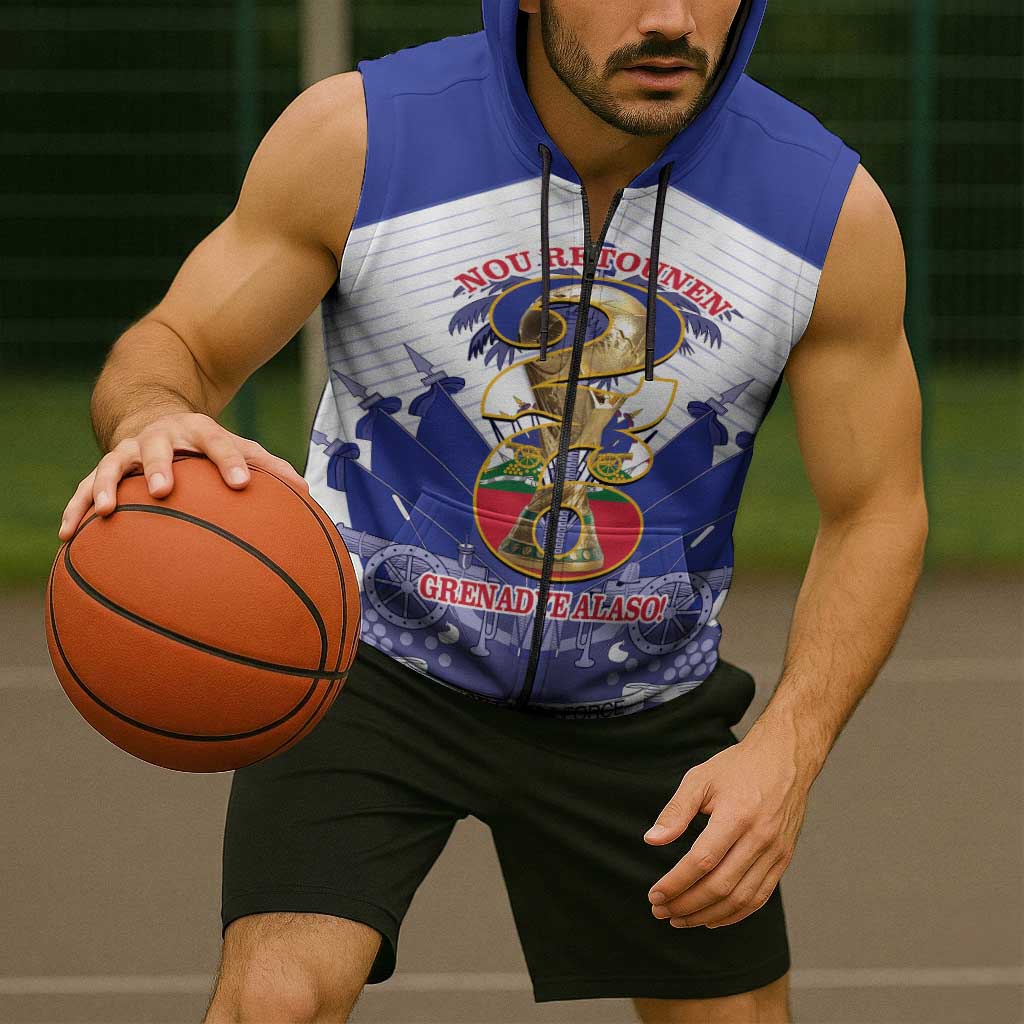 Personalized Les Grenadiers Haiti Football Sleeveless Zip Hoodie 2026 Nou Retounen White Version - Wonder Print Shop