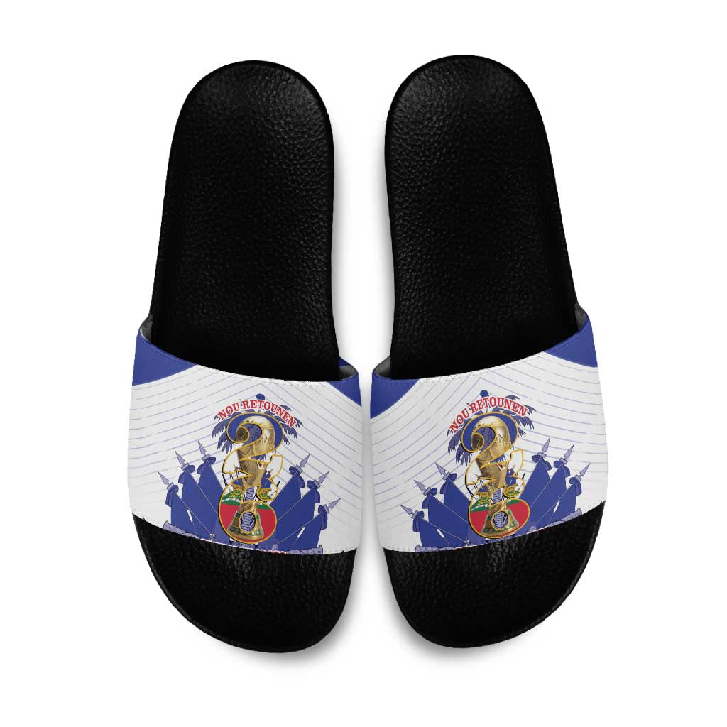 Les Grenadiers Haiti Football Slide Sandals 2026 Nou Retounen White Version - Wonder Print Shop