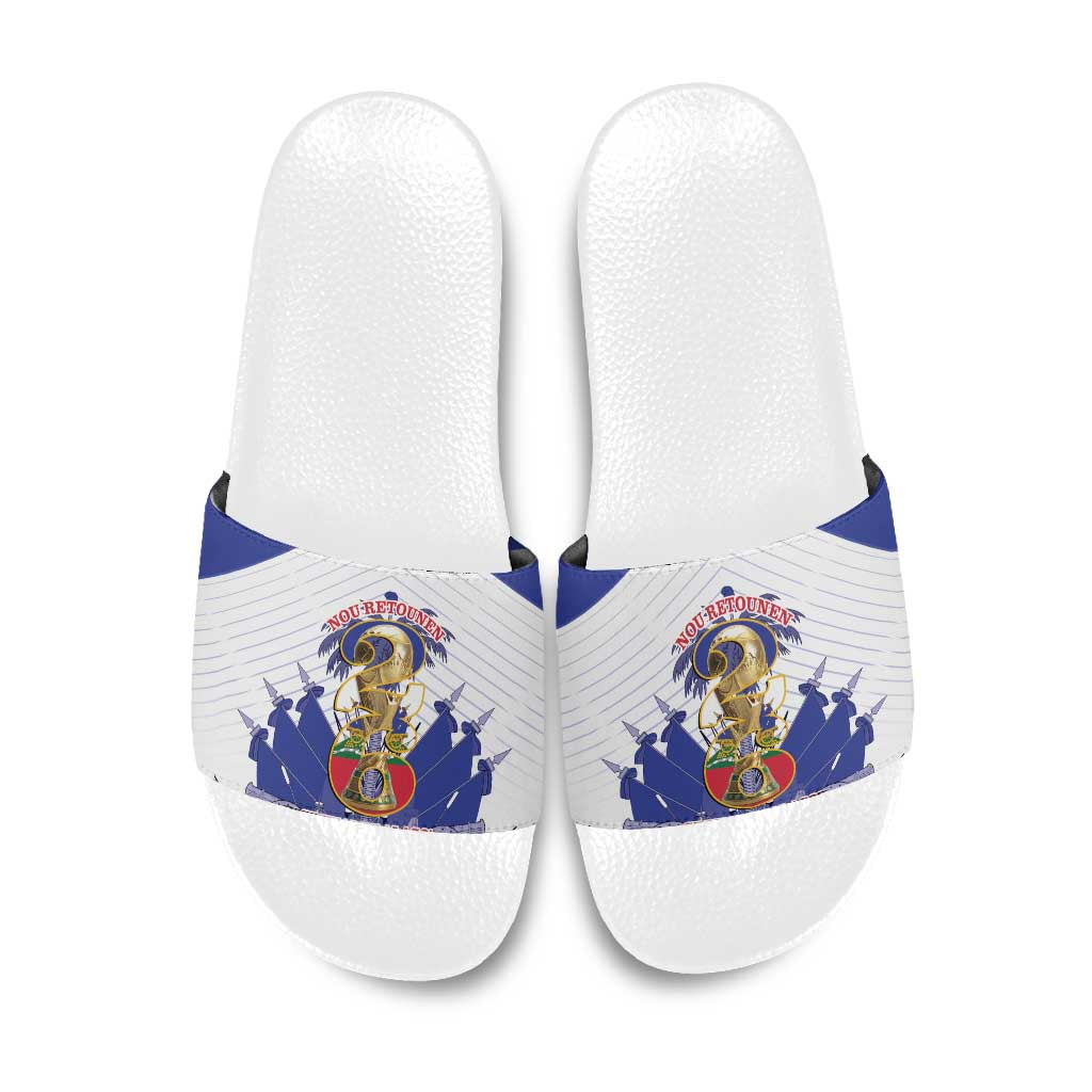 Les Grenadiers Haiti Football Slide Sandals 2026 Nou Retounen White Version - Wonder Print Shop