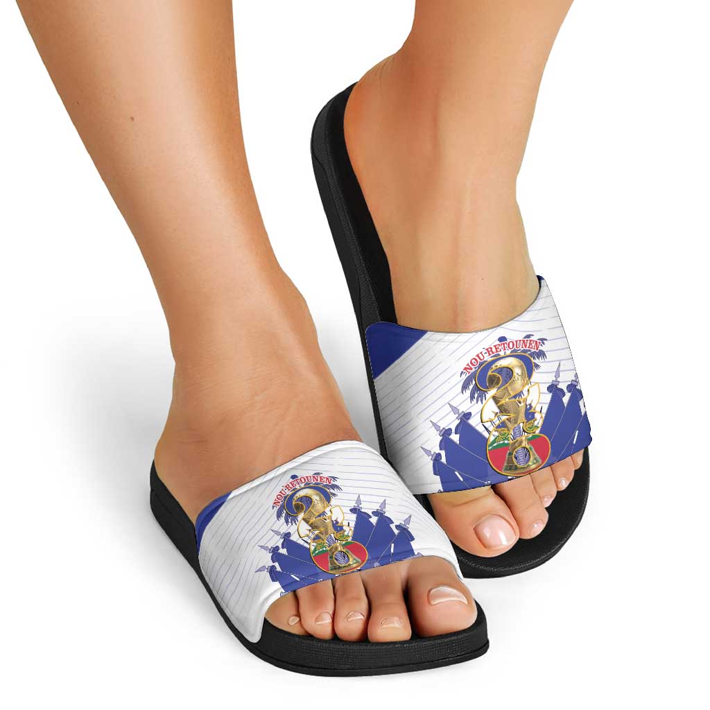 Les Grenadiers Haiti Football Slide Sandals 2026 Nou Retounen White Version - Wonder Print Shop