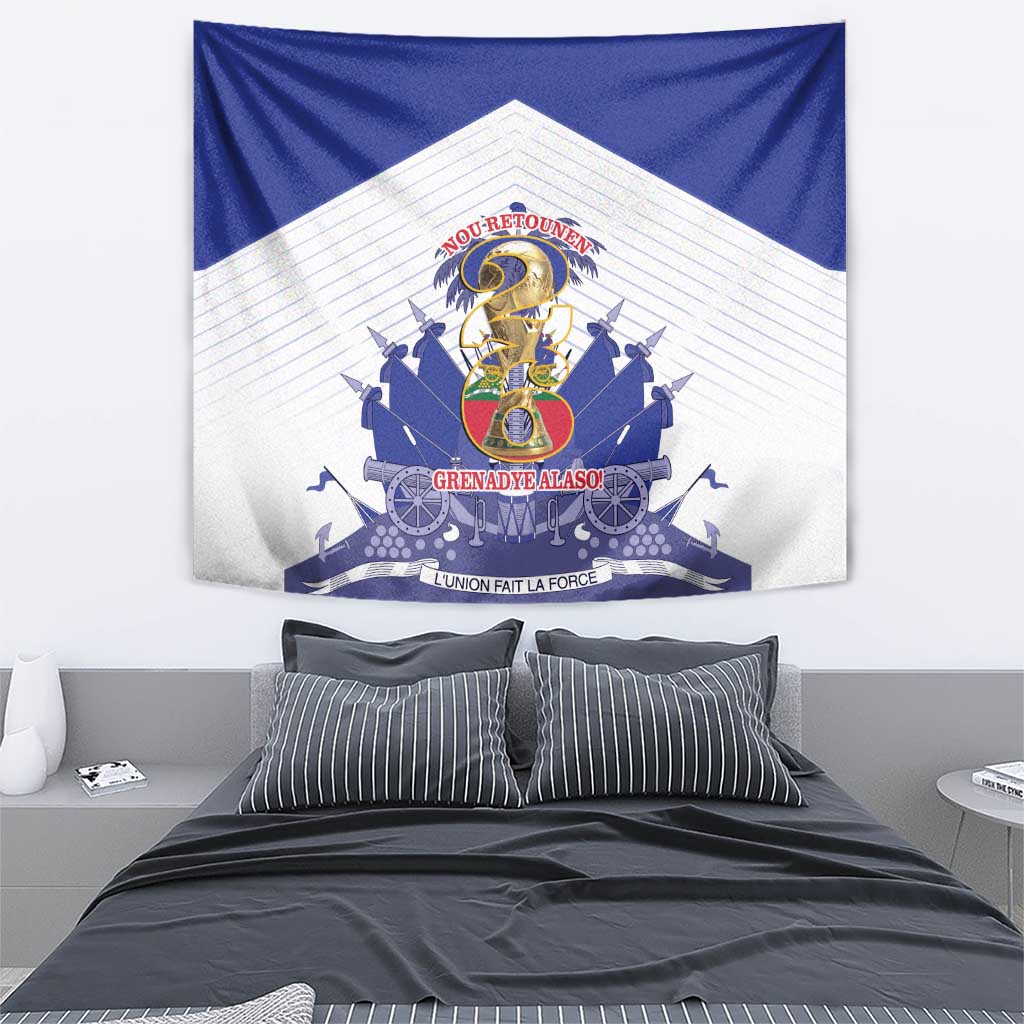 Les Grenadiers Haiti Football Tapestry 2026 Nou Retounen White Version - Wonder Print Shop