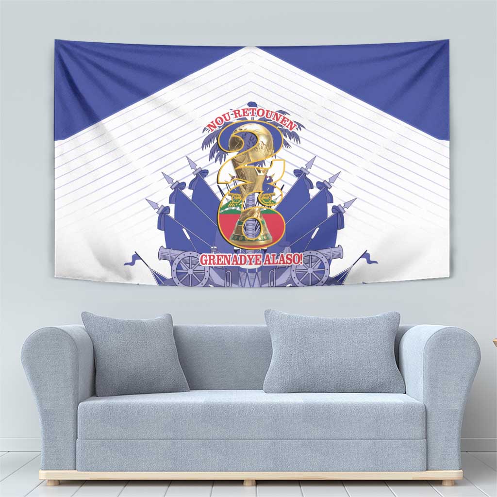 Les Grenadiers Haiti Football Tapestry 2026 Nou Retounen White Version - Wonder Print Shop