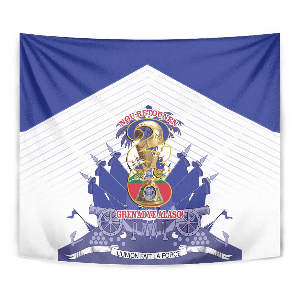 Les Grenadiers Haiti Football Tapestry 2026 Nou Retounen White Version - Wonder Print Shop