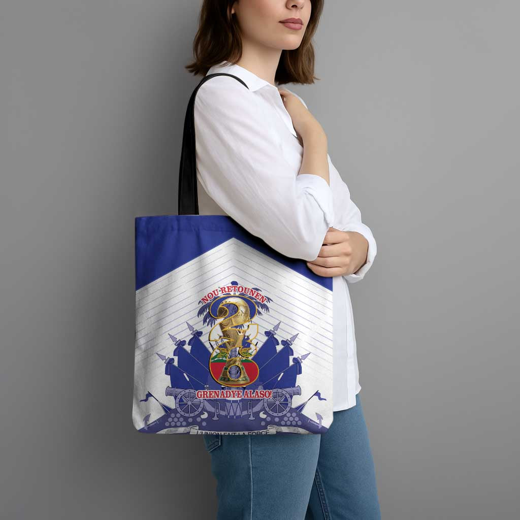 Les Grenadiers Haiti Football Tote Bag 2026 Nou Retounen White Version - Wonder Print Shop