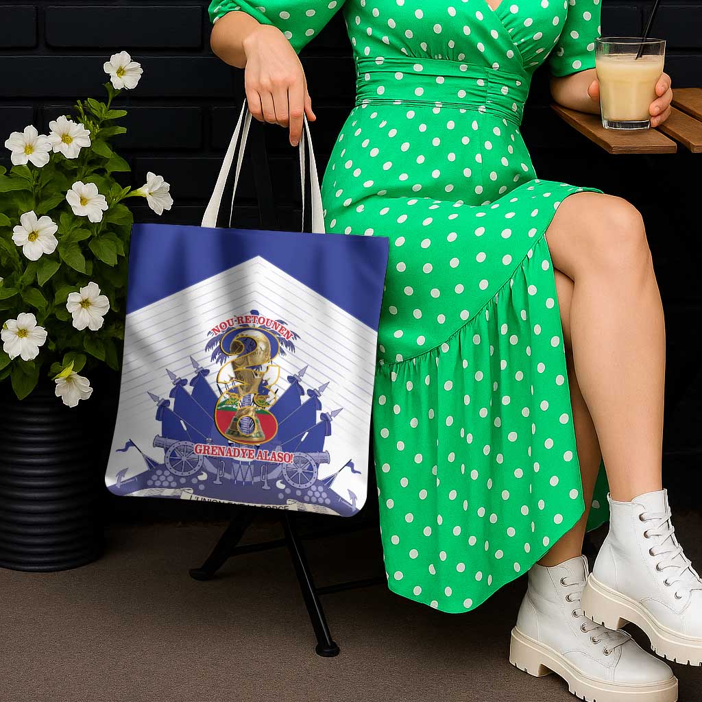 Les Grenadiers Haiti Football Tote Bag 2026 Nou Retounen White Version - Wonder Print Shop