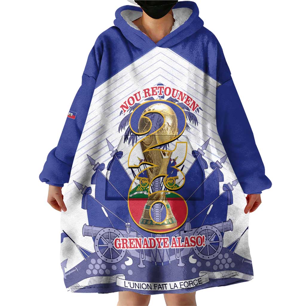 Personalized Les Grenadiers Haiti Football Wearable Blanket Hoodie 2026 Nou Retounen White Version - Wonder Print Shop