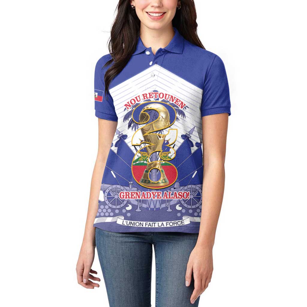 Personalized Les Grenadiers Haiti Football Women Polo Shirt 2026 Nou Retounen White Version - Wonder Print Shop