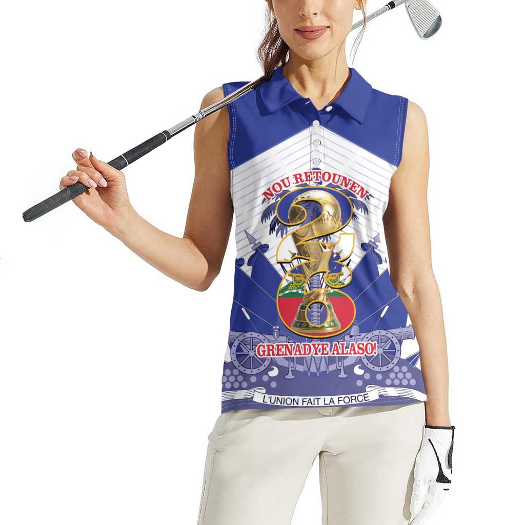 Personalized Les Grenadiers Haiti Football Women Sleeveless Polo Shirt 2026 Nou Retounen White Version - Wonder Print Shop