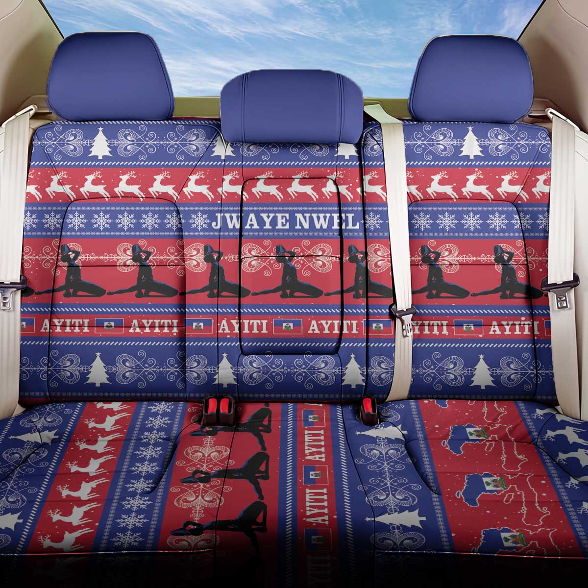 Haiti Christmas Back Car Seat Cover Jwaye Nwel Ayiti Neg Marron Veve Vodou - Wonder Print Shop