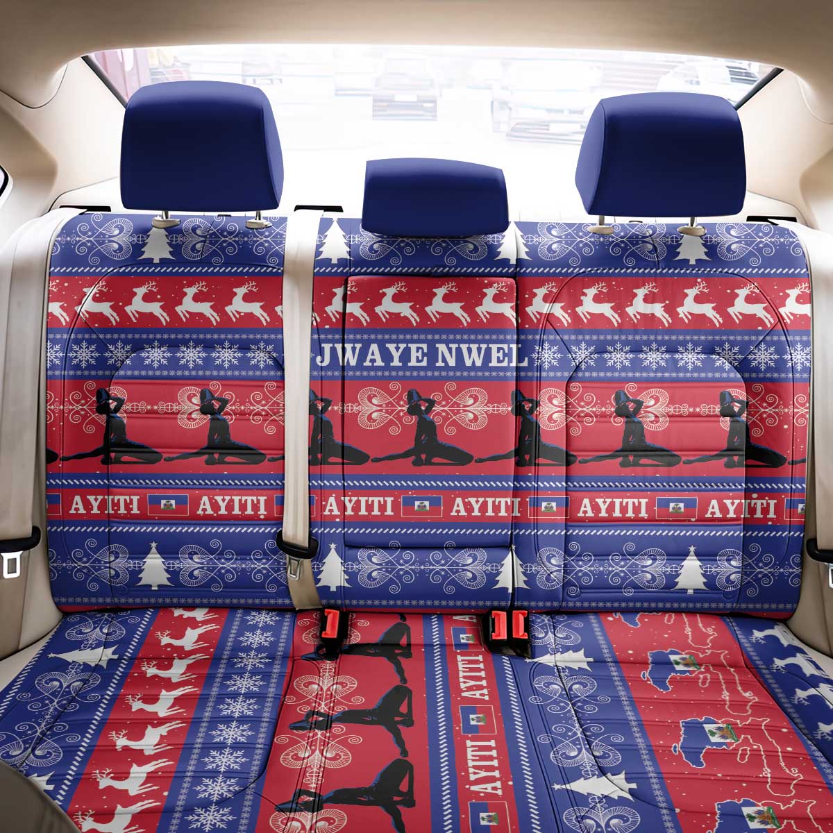 Haiti Christmas Back Car Seat Cover Jwaye Nwel Ayiti Neg Marron Veve Vodou - Wonder Print Shop