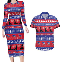 Haiti Christmas Couples Matching Long Sleeve Bodycon Dress and Hawaiian Shirt Jwaye Nwel Ayiti Neg Marron Veve Vodou - Wonder Print Shop