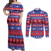 Haiti Christmas Couples Matching Off Shoulder Maxi Dress and Long Sleeve Button Shirt Jwaye Nwel Ayiti Neg Marron Veve Vodou - Wonder Print Shop