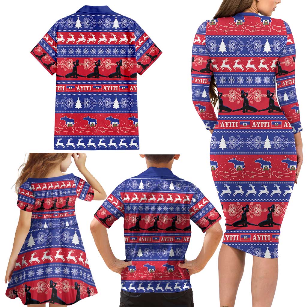 Haiti Christmas Family Matching Long Sleeve Bodycon Dress and Hawaiian Shirt Jwaye Nwel Ayiti Neg Marron Veve Vodou - Wonder Print Shop