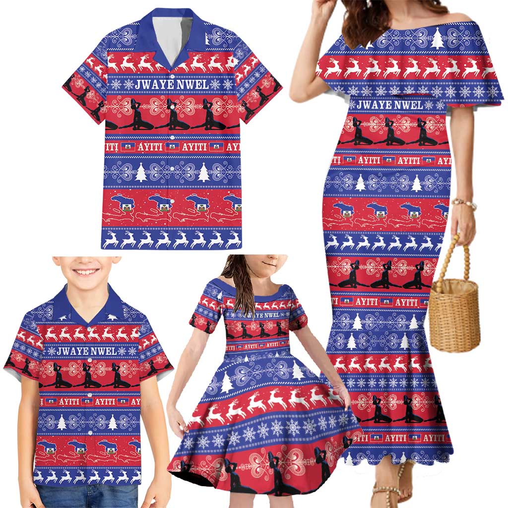 Haiti Christmas Family Matching Mermaid Dress and Hawaiian Shirt Jwaye Nwel Ayiti Neg Marron Veve Vodou - Wonder Print Shop