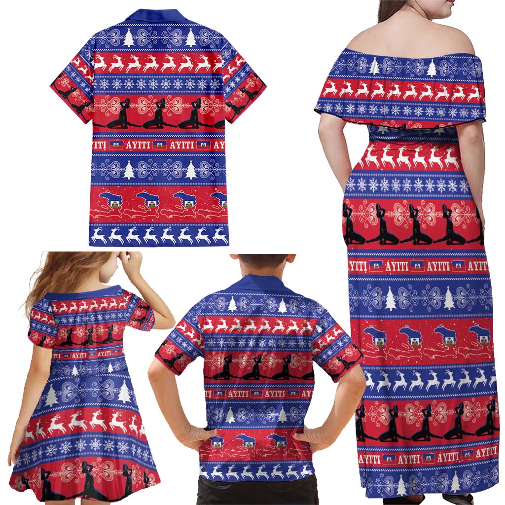 Haiti Christmas Family Matching Off Shoulder Maxi Dress and Hawaiian Shirt Jwaye Nwel Ayiti Neg Marron Veve Vodou - Wonder Print Shop