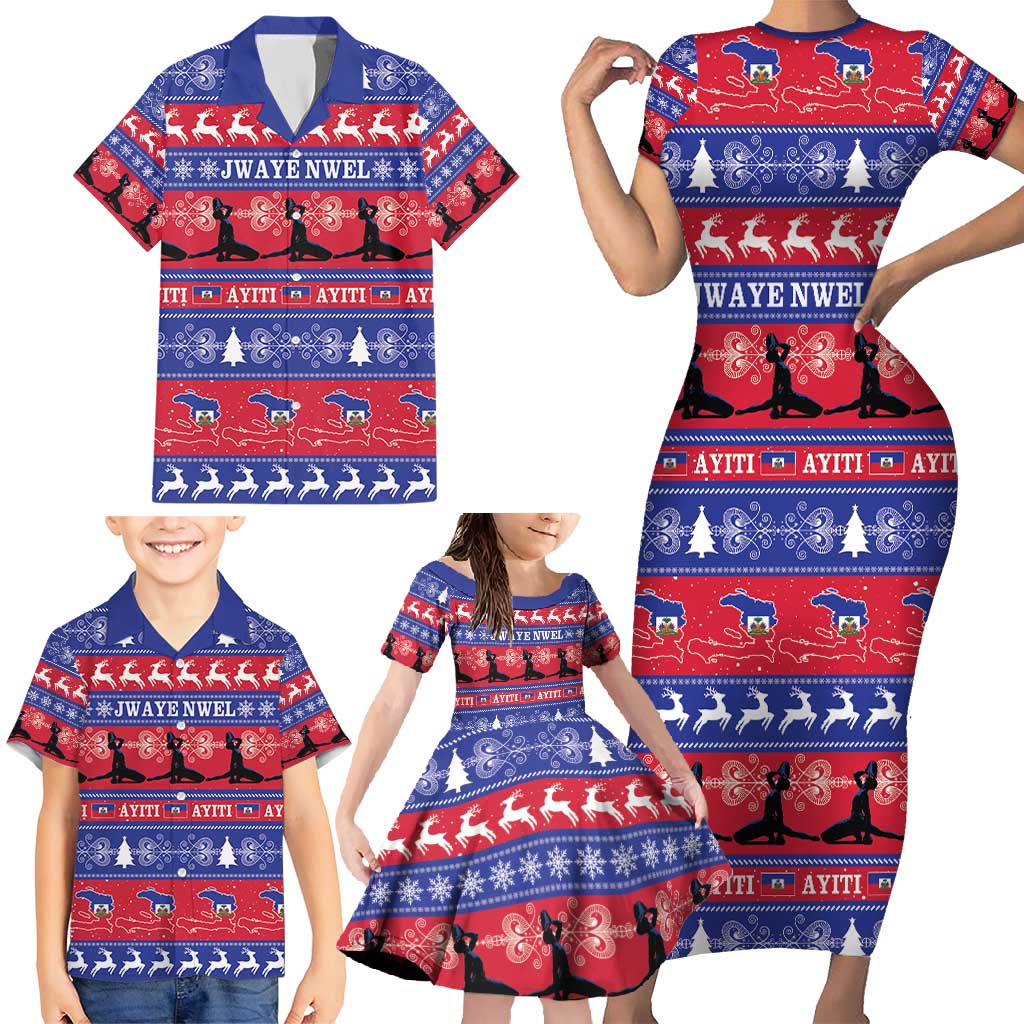 Haiti Christmas Family Matching Short Sleeve Bodycon Dress and Hawaiian Shirt Jwaye Nwel Ayiti Neg Marron Veve Vodou - Wonder Print Shop