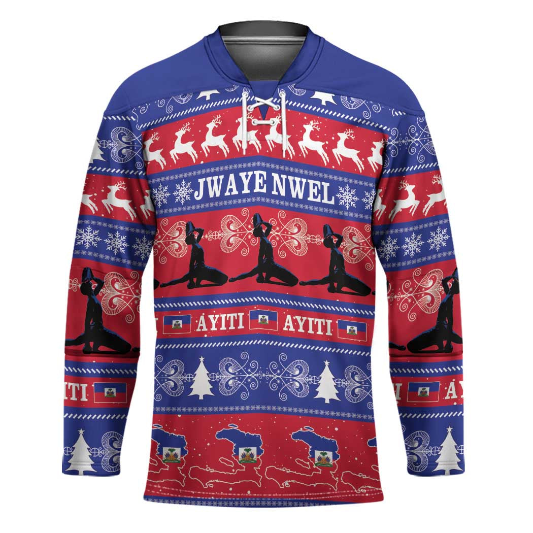 Haiti Christmas Hockey Jersey Jwaye Nwel Ayiti Neg Marron Veve Vodou - Wonder Print Shop