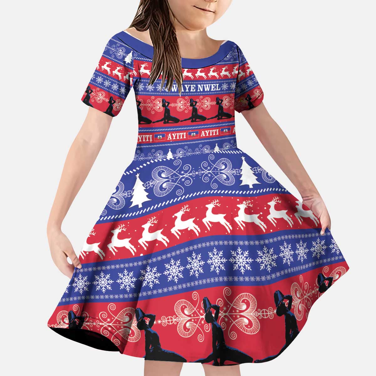 Haiti Christmas Kid Short Sleeve Dress Jwaye Nwel Ayiti Neg Marron Veve Vodou - Wonder Print Shop