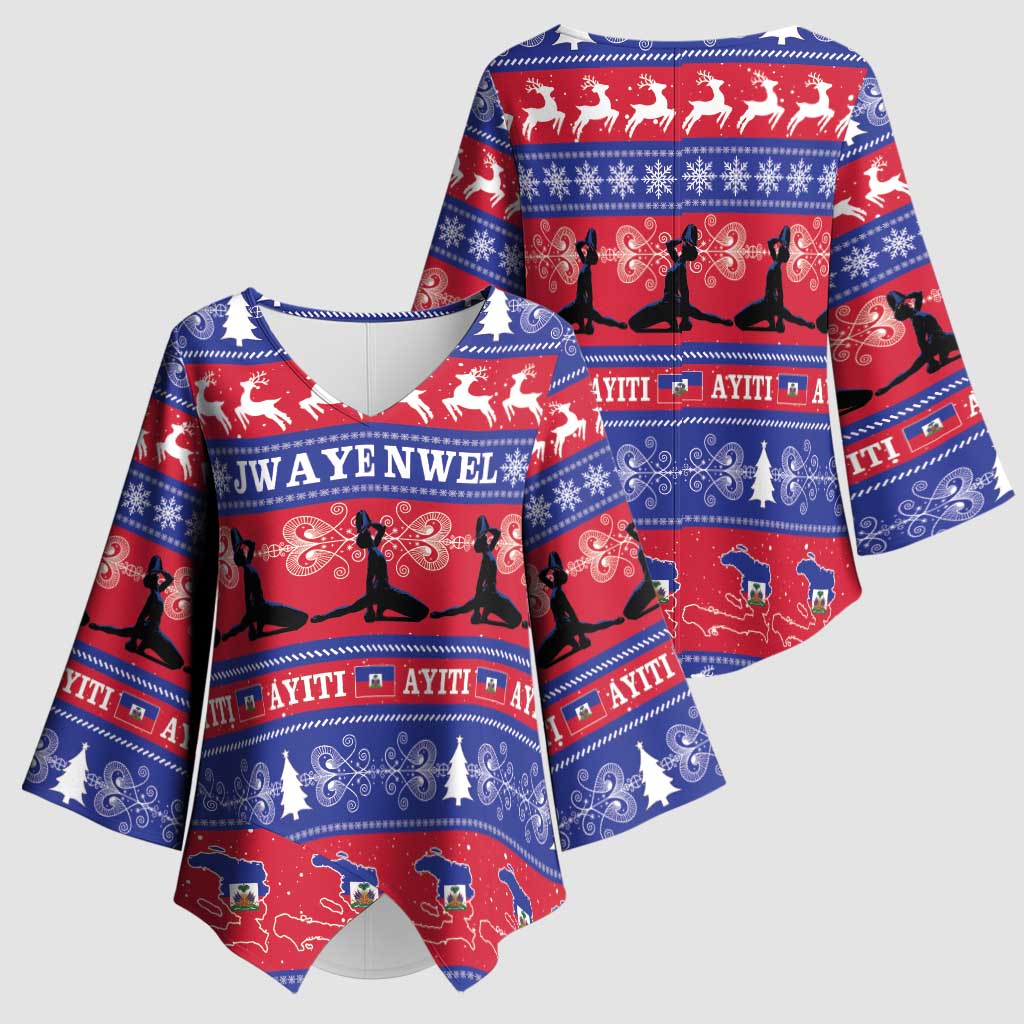Haiti Christmas Kimono Sleeve Blouse Jwaye Nwel Ayiti Neg Marron Veve Vodou - Wonder Print Shop