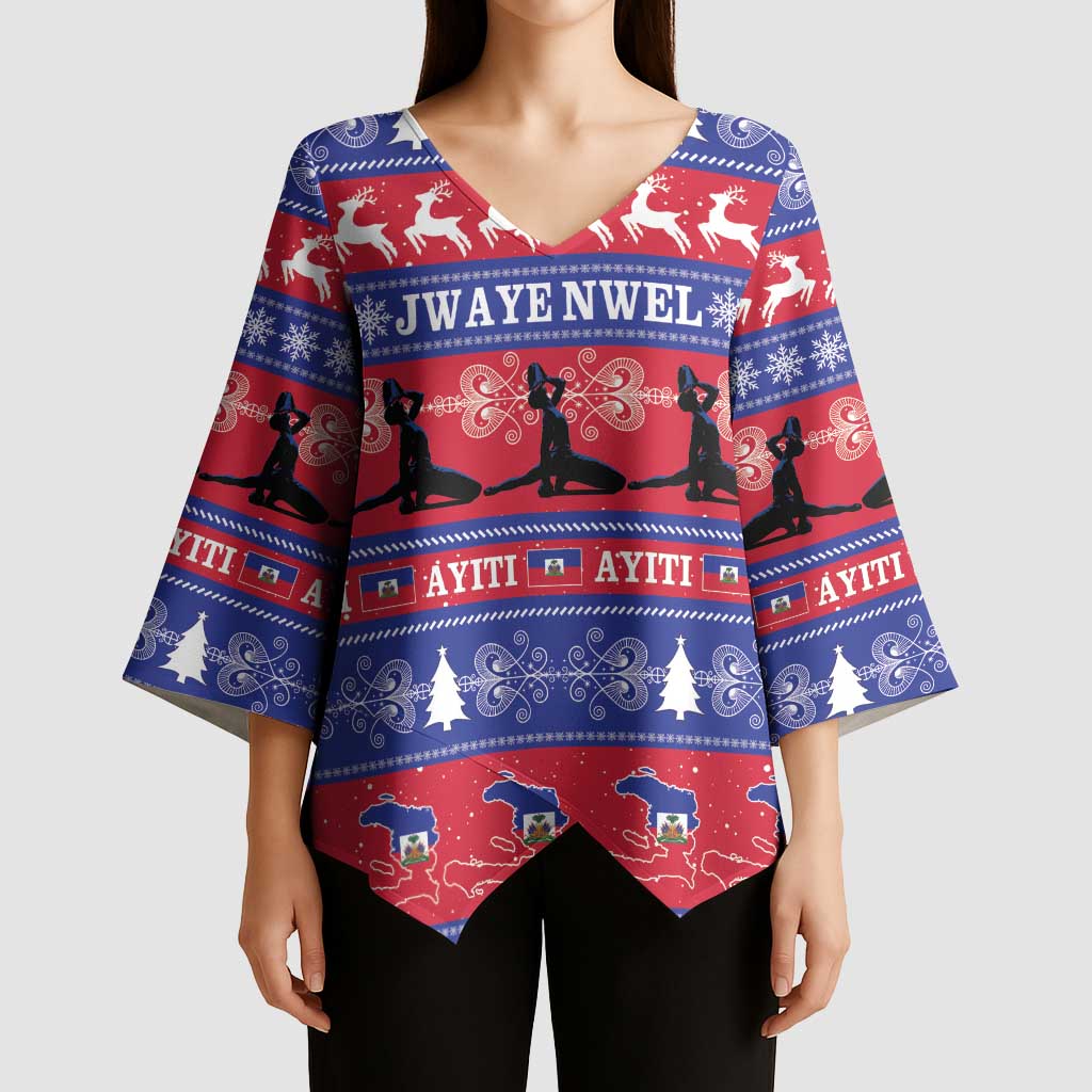 Haiti Christmas Kimono Sleeve Blouse Jwaye Nwel Ayiti Neg Marron Veve Vodou - Wonder Print Shop