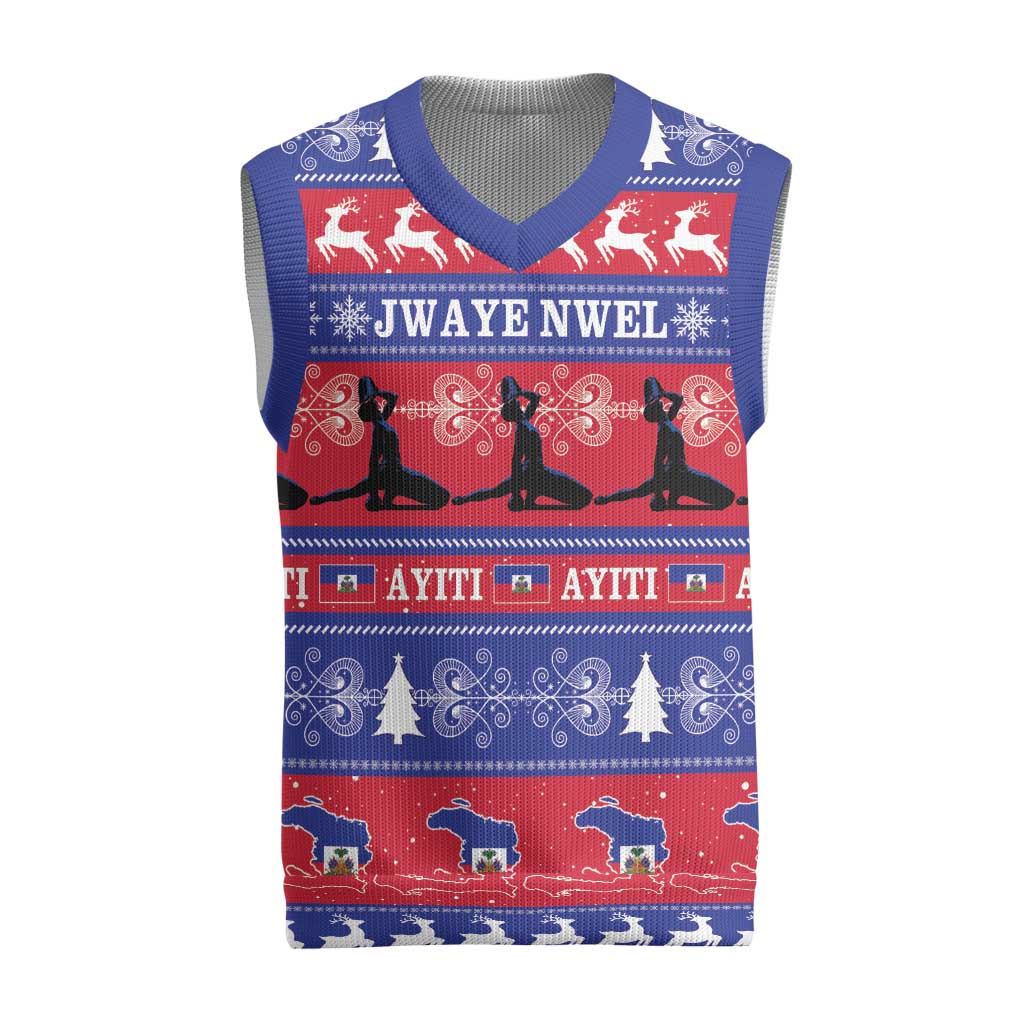 Haiti Christmas Knitted V-Neck Vest Jwaye Nwel Ayiti Neg Marron Veve Vodou - Wonder Print Shop