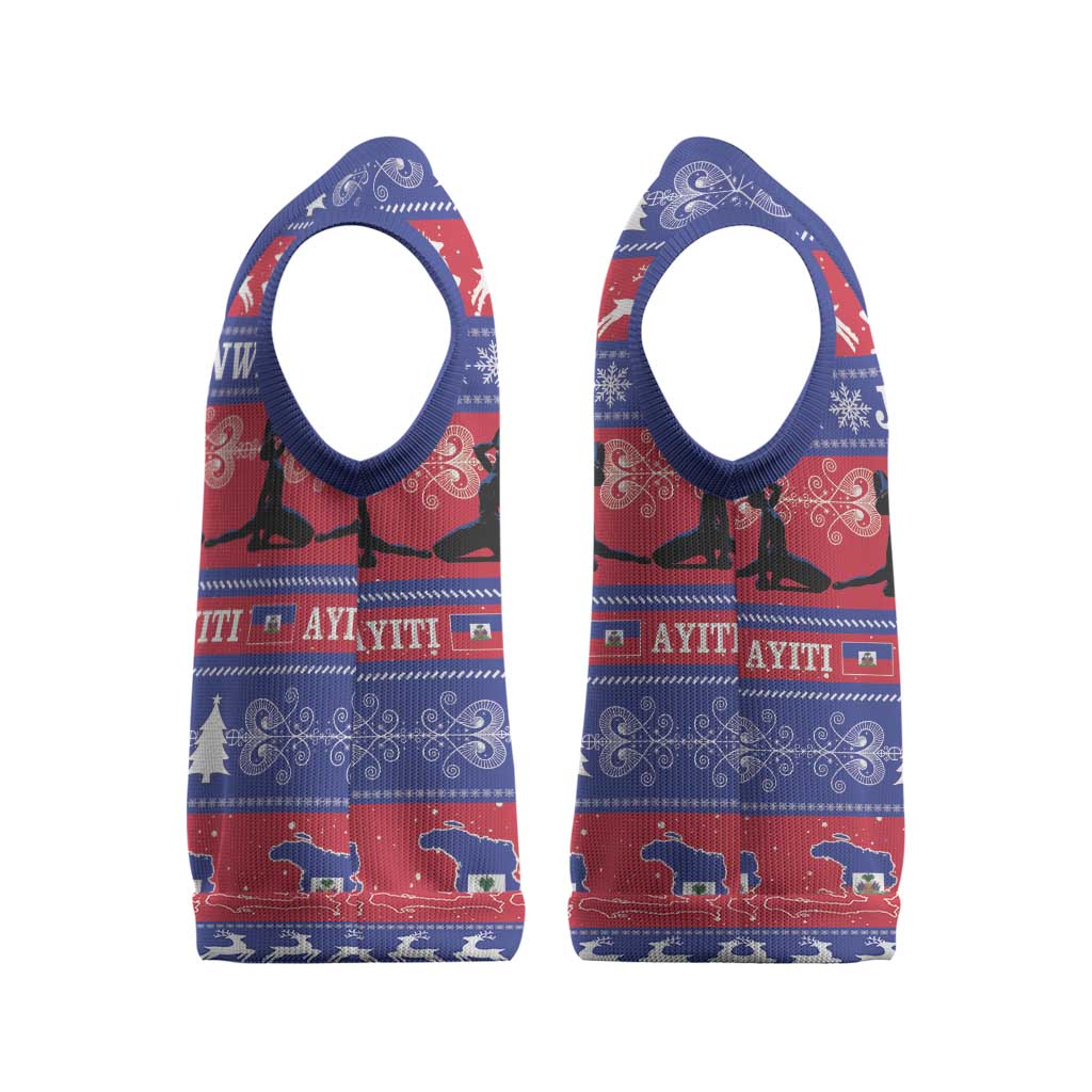 Haiti Christmas Knitted V-Neck Vest Jwaye Nwel Ayiti Neg Marron Veve Vodou - Wonder Print Shop
